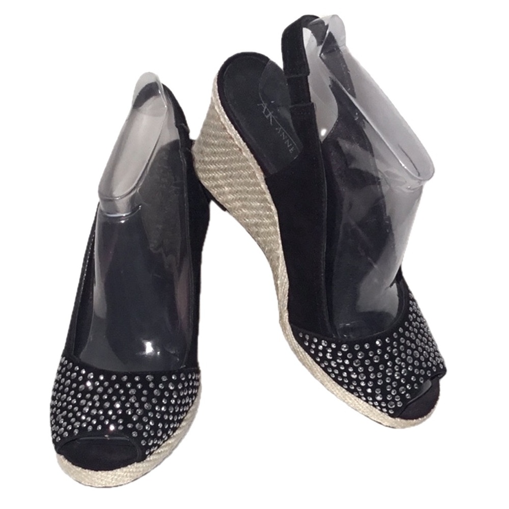 ANNE KLEIN STUD EMBELLISHED SUEDE WEDGE